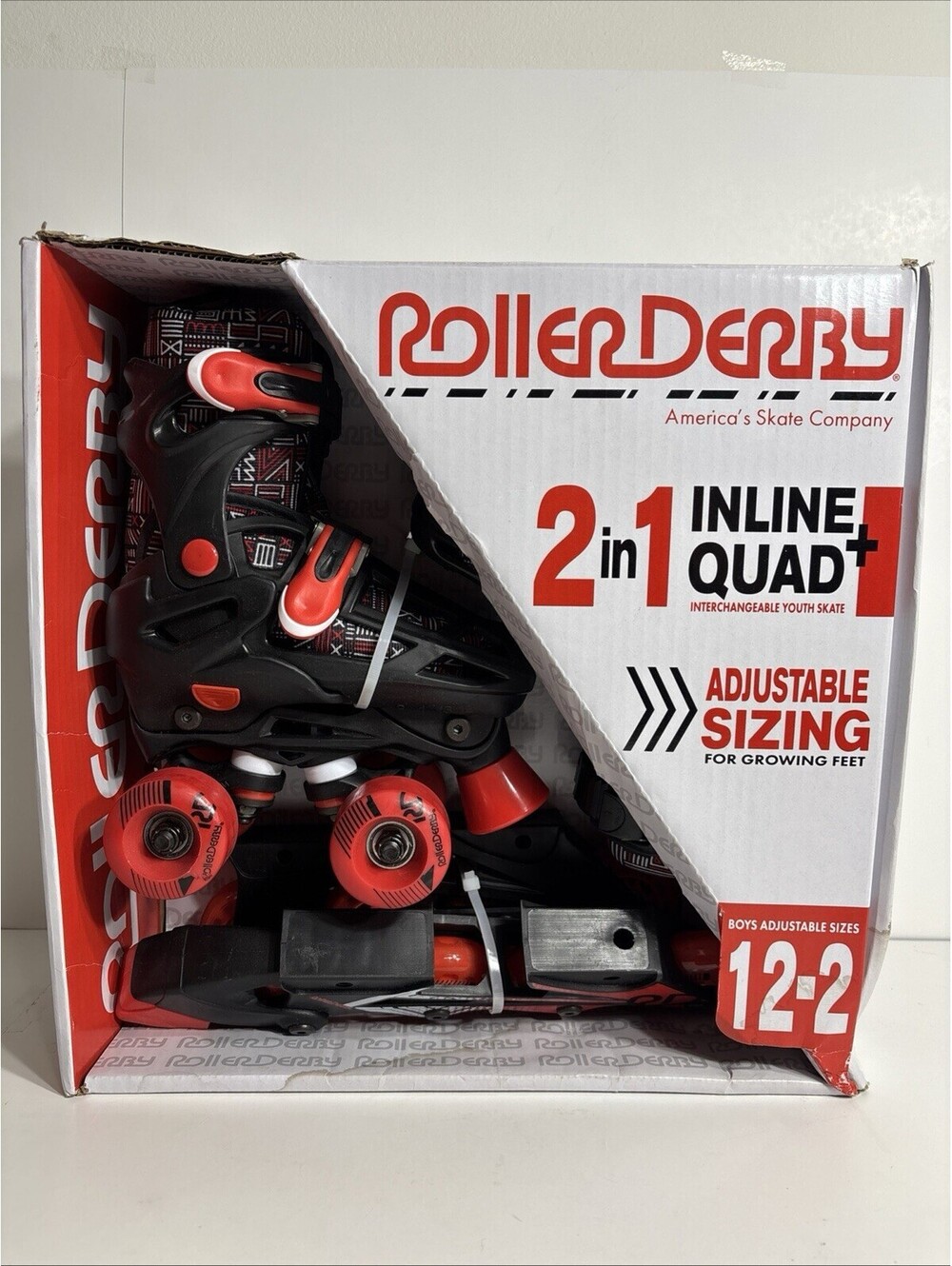 Roller Derby Black/Red  Kids' Adjustable Size Inline-Quad Combo Skates 12-2